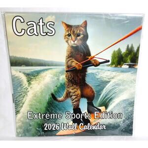 Cats Extreme Sports Edition 2026 Wall Calendar Humor Giftable 12x12 Inches